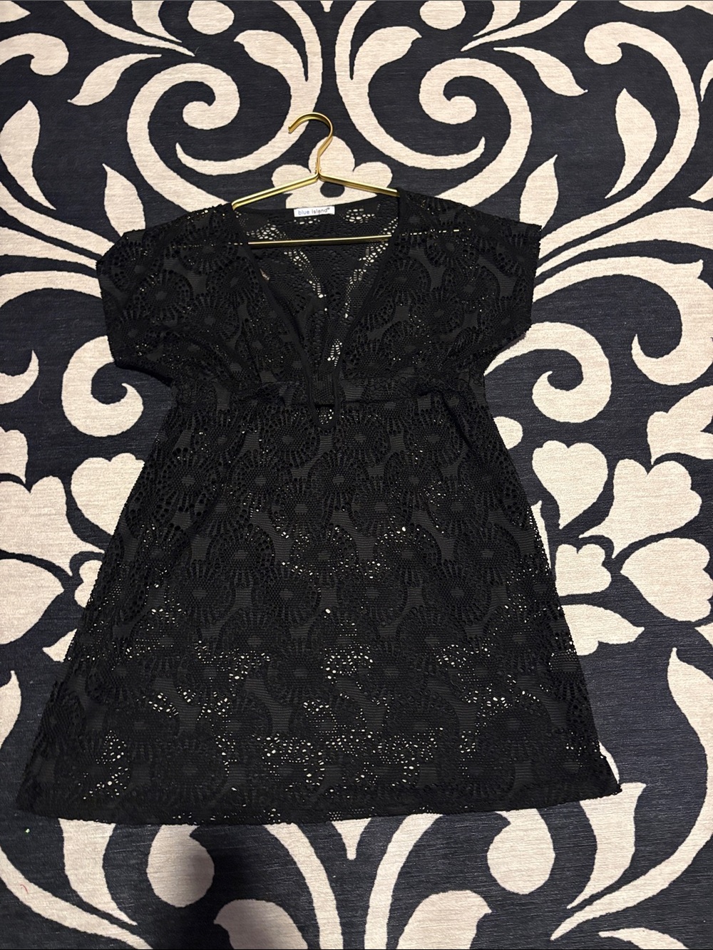 blue island Black Lace V-Neck Mini Dress